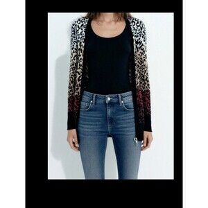 Net.153 Womens Open Cardigan Leopard Print M/L Classic Sweater Longsleeve
